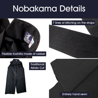 Nobakama Aikido Tetron Tradition Aikido Nobakama - Flexible Koshiita, 7 lines of stitching