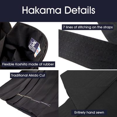 Aikido Hakama - Flexible Koshiita, 7 lines of stitching